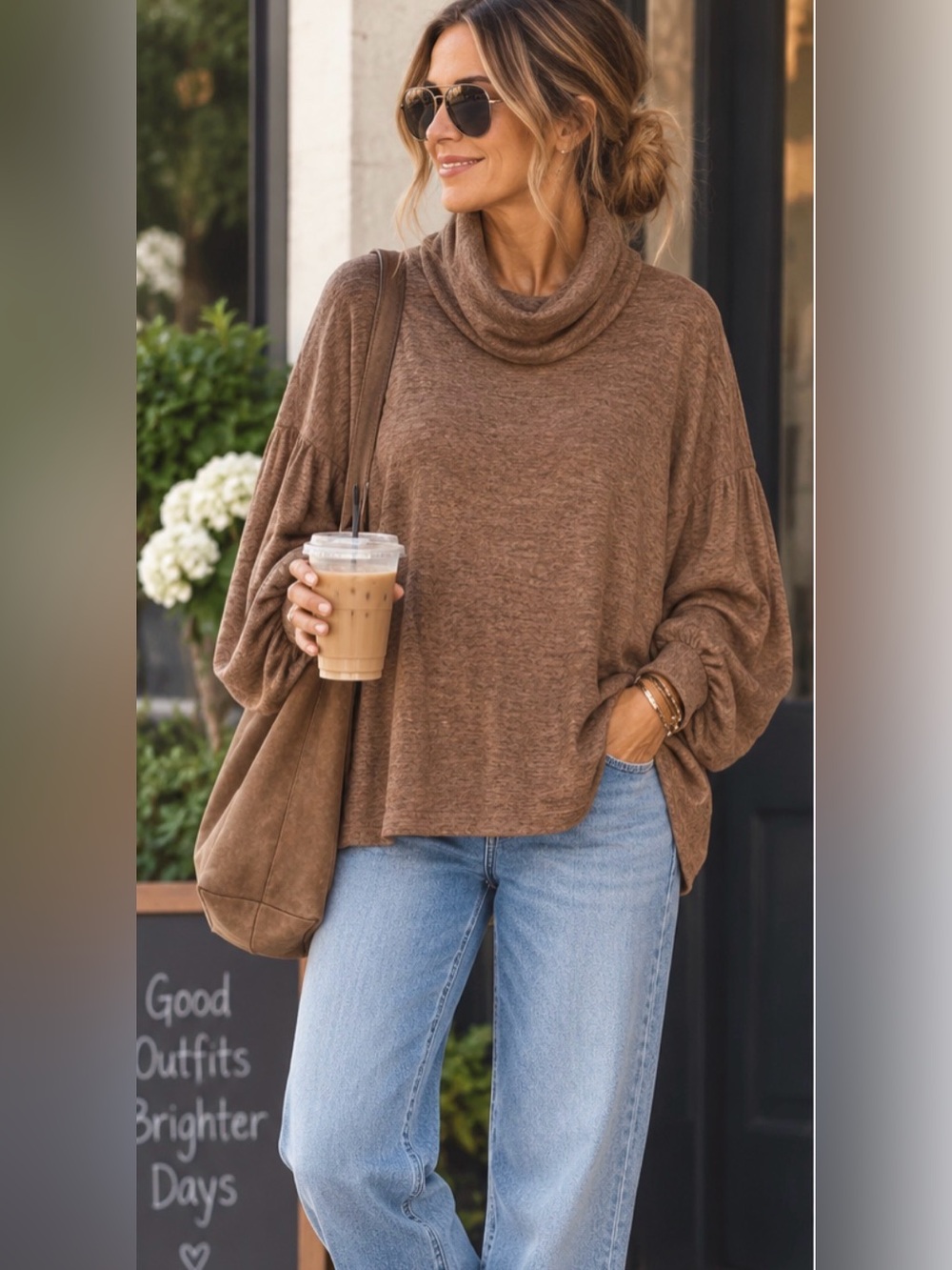Umgee Boho Oversized Cowl Neck Flowy Lightweight Flowy Top